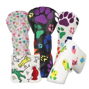 Premium PU Leather Golf Headcover Flamingo and Print Golf Accessories Embroidery Driver Golf Wood Covers Leather