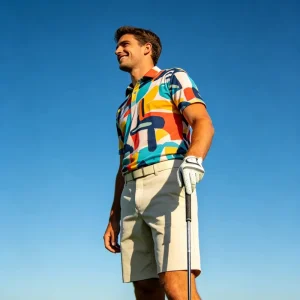 Printed Golf Polo Shirt Breathable Quick Dry Stretch Fabric Summer Sports Outfit Custom Design OEM ODM Golf Apparel Supplier