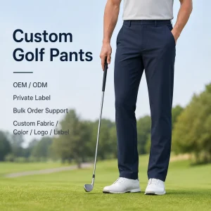 Private Label Golf Pants Mens Navy Blue Slim Fit Stretch Breathable Quick Dry Lightweight Performance Athletic Golf Pants