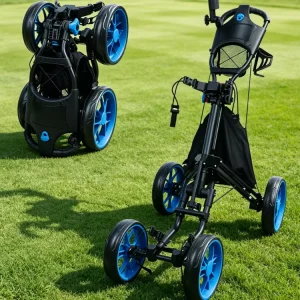 Private Label Golf Push Cart 4 Wheel Foldable Golf Trolley with Cup Holder Foot Brake Umbrella Holder for Customization