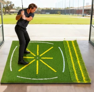 Professional Dual Turf Golf Practice Mat Golf Hitting Swing Path Mat with Standing Guide Line for Indoor Outdoor Golf Training