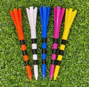 Professional Durable Striped Plastic Golf Tees with Height Control Markings and Low Friction Design for Consistent Launch