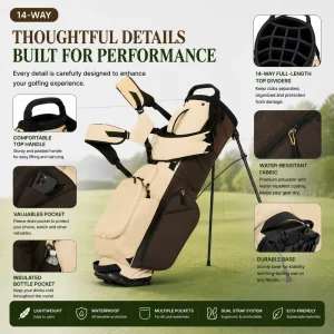 Professional Lightweight Golf Carry Bag 14 Way Top Stand Waterproof Polyester Durable Comfortable Dual Straps