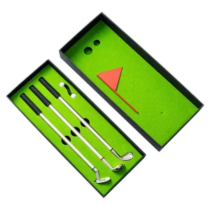 Promotional Custom Funny Desktop Games Metal Mini Golf Club Gift Ballpoint Pen Set with Flag