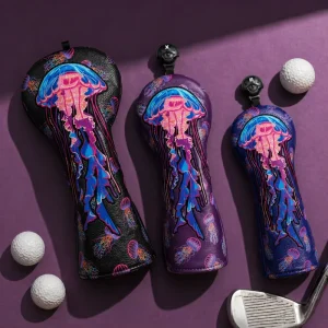 Pu Leather Embroidery Colorful Jellyfish Golf Headcover Club Wood 1 F H Driver Cover Club Golf Head Cover Set