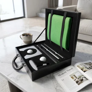 Putting Practice Equipment 3-Section Foldable Putter Stainless Steel Shaft Chrome Plated Luxury Leather Gift Box Set Custom Logo