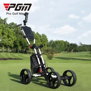 QC005 Aluminum Alloy Black White Outdoor Folding 4 Wheel Golf Push Trolley with Golf Buggy