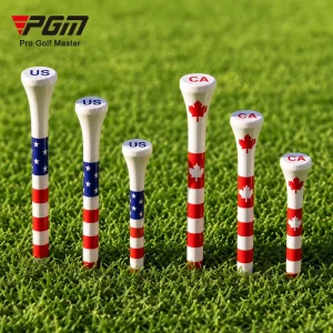 QT033 Eco Friendly Natural Bamboo OEM ODM Custom Logo USA Canada Flag Pattern Portable Box Professional Golf Tee