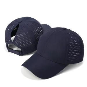 Quick Dry UV Protection Outdoor Sports Mesh Dad Hat Custom Logo Caps Ladies Breathable Laser Hole Ponytail Baseball Cap