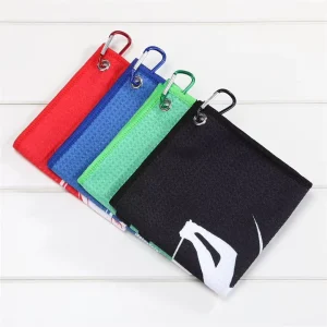 RPET Microfiber Waffle Weave Eco-friendly Sublimation Print OEM ODM Golf Towel Wiping Golf Ball Accessories with Hook