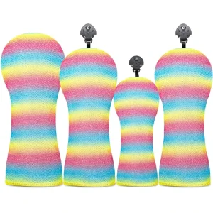 Rainbow Shiny Golf Driver Head Cover Dust Proof PU Material with Elastic Self Fixing Closure and Customizable Color & Logo