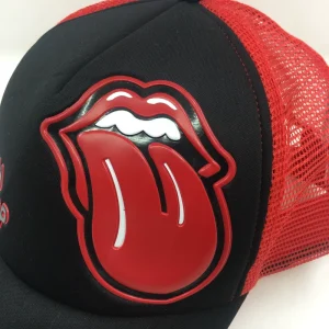 Red Tongue PVC Patch Design Black and Red Mesh Baseball Cap