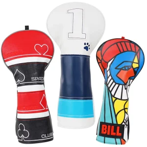Red and White PU Leather Golf Driver Headcover