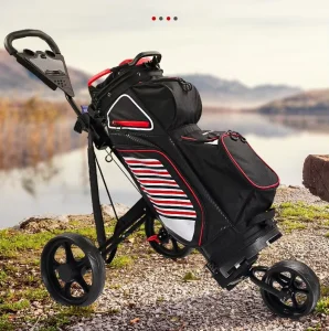 Reinforced Foldable Lightweight Durable 3 Wheel Aluminum Rubber One Touch Golf Push Pull Trolley Caddy Cart Foot Brake Cupholder