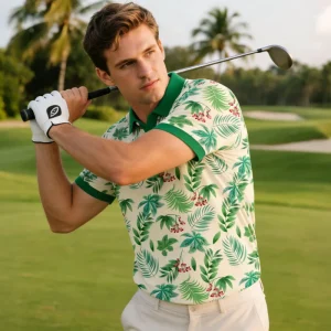Resort Vacation Top Golf Polo Green Tropical Plant Collection Golf Shirts Unisex Polo Shirts Golf Clothes for Golf Sports