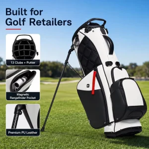 Retail Ready Premium PU Leather Golf Stand Bag 14 Way Divider Rangefinder Pocket Carbon Fiber Legs for Golf Shops