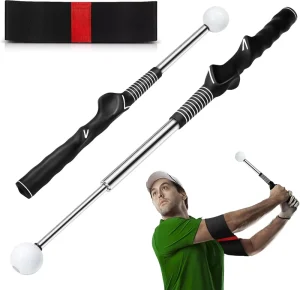 Retractable Telescopic Stainless Steel Shaft Golf Swing Trainer Arm Connection Grip Audible Click Feedback for Travel Home