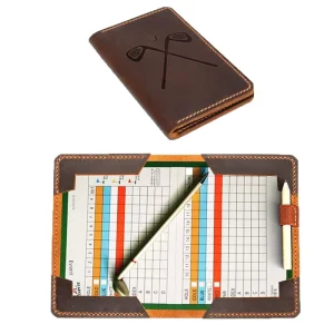 Retro Crazy Horse Leather Folding Golf Scorecard Holder Golf Gift Scorebook Accessories