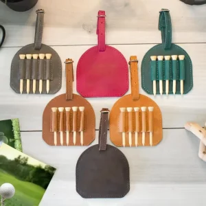 Retro PU Leather Golf Tee Holder Simple Golf Tee Carrier with Adjustable Strap Classic Golf Accessory for Courses
