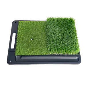 Rubber Back Mini Portable Artificial Long/Short Turf Golf Training Hitting Chipping Mat with Ball Tray and Carrying Handle