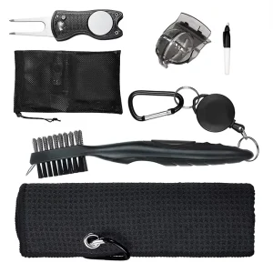 SY Brand Hot Sell Golf Gift Brush Divot Tool & Club Cleaner Ball Line Marker Golf Towel Accessories Set