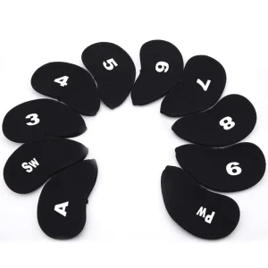Set of 10 Custom Logo Golf Iron Headcovers with Number Tags, Black Polyester and Sponge
