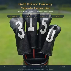 Set of 4 PU Leather Golf Club Head Covers for Driver Fairway Hybrid Putter Wood Protectors