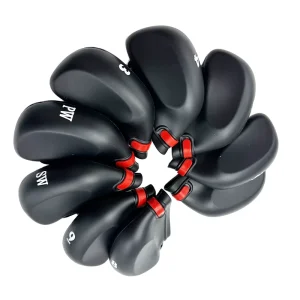 Set of 9 Black PVC Rubber Golf Head Covers Waterproof Club Head Covers That Fit All Brands