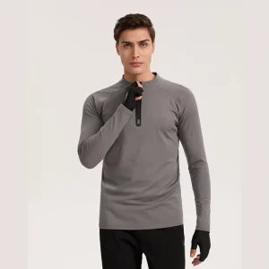 Simple Style Custom Quick Dry 1/4 Zipper Men’s Fitness Golf T-shirt Long Sleeved Stand Collar Running Men T-Shirts OEM
