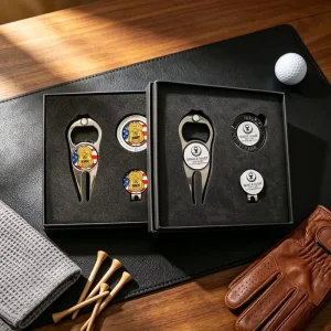 Single Prong Pivot Style Blank Golf Divot Repair Tool with Bottle Opener Putter Design Golf Cigar Fork Leather Marker