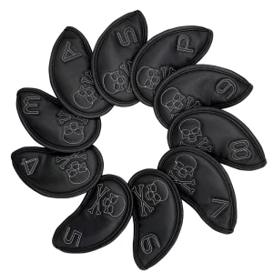 Skull Embroidered Golf Iron Head Covers Full Set for 39 P a and S Leather Waterproof Style Model S 303