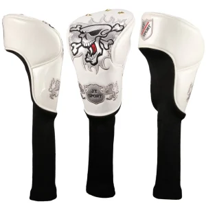 Skull Golf Woods Headcover #1 #3 #5 White PU Leather Fairway Woods Golf Head Cover