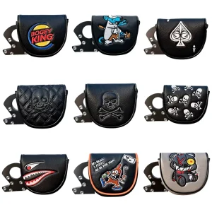 Skull Logo Semicircle Putter Golf Club Head Cover Strong Magnetic Suction Embroidery PU Leather Customizable OEM ODM CN