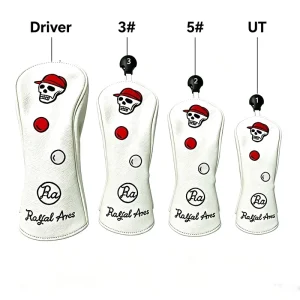 Skull Red Hat Embroidery Waterproof Golf Headcovers Set PU Leather Driver Fairway 3# 5# UT Wood Club