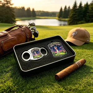 Slim Perfect Cut Logo Sissor Japanese Plastic Cuban Premium Cigar V Cutter With Spring Carbon Japanese Round Golf Ball Marker