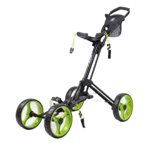 Small Folding Four Eva Foam Wheels Golf Push Pull Cart Aluminum Black Golf Trolley for Driving Range