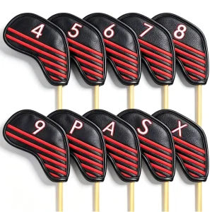 Small Order Welcome Novelty Custom Embroidered Magnetic Black Golf Iron Head Cover OEM Embroidery Pu Leather Club Headcover