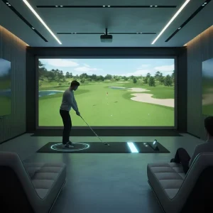 Smart AR VR Golf Simulator with High Precision Touchscreen and Dual Camera Sensor Monitoring for Indoor Home and Golf Club Use