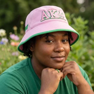 Soft Cotton Pink Green Greek Sorority Style Embroidered Beach Sun Protection Bucket Hat