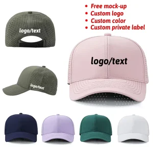 Solid Color Golf Baseball Cap 6 Panel Waterproof Laser Perforated Mesh Unisex Snapback Trucker Quick-Dry Hat