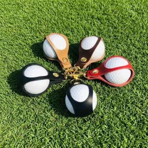 Solid Color Mini Golf Ball Holder Lightweight PU Leather Golf Ball Pouch with Keychain Outdoor Golf Accessory for Golfers