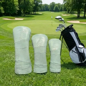 Solid Color PU Leather Golf Head Covers for Driver Fairway Hybrid Durable Club Protector Golf Wood Headcover Set