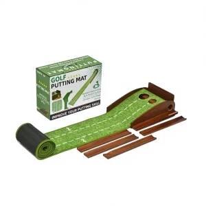 Solid Wood Base Golf Putting Trainer with Velvet Putting Green Mat