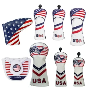 Stock American Flag Pu Leather Golf Headcover Putter Club Head Cover Head Protector Usa Flag Mallet Driver Headcovers