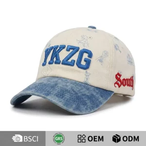 Streetwear Baseball Cap 3D Letter Embroidery Gothic Side Text Acid Wash Denim Brim Vintage Custom Men Hat