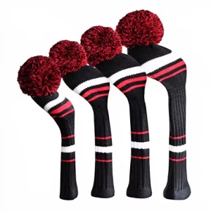 Striped Knitted Golf Wood Head Covers Cashmere Like Pom Pom Golf Driver Fairway UT Club Protector Set with Rotating Number Tag