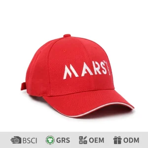 Structured Red Cotton Twill 6 Panel Baseball Hat White Sandwich Peak Custom 3D Logo Embroidery Adjustable Men Sports Cap