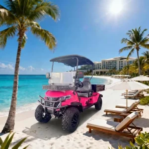Sturdy 4 Seater High Speed Long Range Road Electric Golf Cart Anti Rust Chassis Coating Salt Water Resistant Island Resort Beach