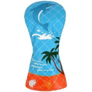 Stylish Blue Marine Life Pattern PU Leather 3D Embroidery Magnetic Closure Waterproof Lightweight Custom Packaging Head Covers
