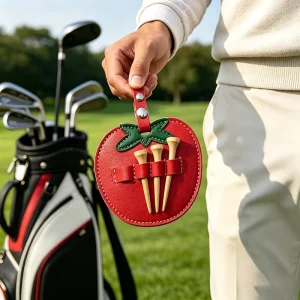 Stylish PU Leather Handmade Embossed Fruit Shaped Golf Tee Holder Golf Accessories Golf Tee Organizer Belt Promotional Gift